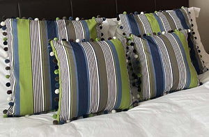 stripe bed cushions grey blue lime