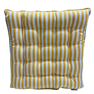 Yellow and white striped seat pad cushion on a white background