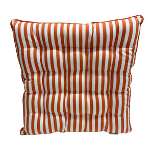 Striped orange and white seat cushion on a white background
