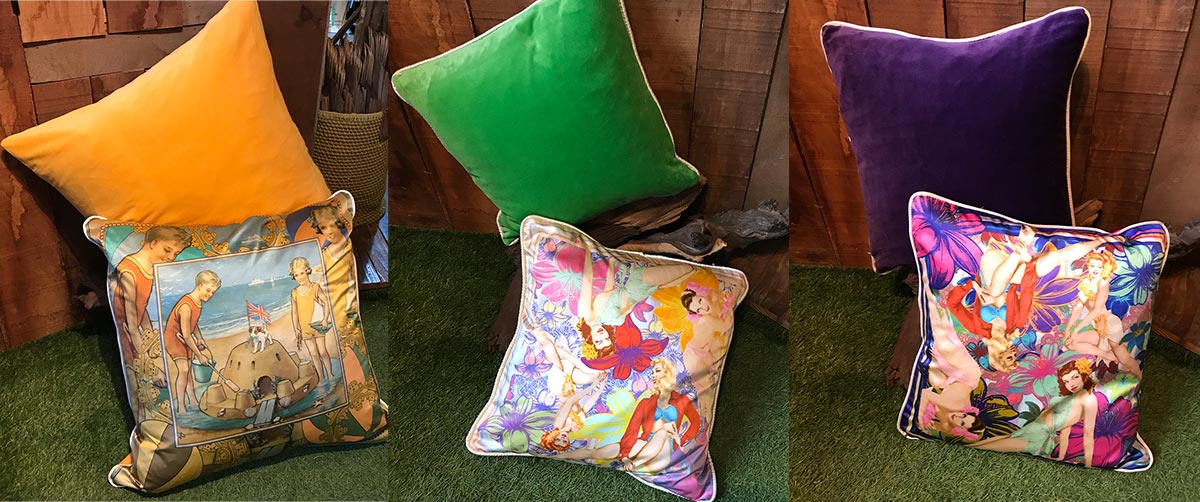 Silk and Velvet Cushions with Vintage Silk Scarf Designs