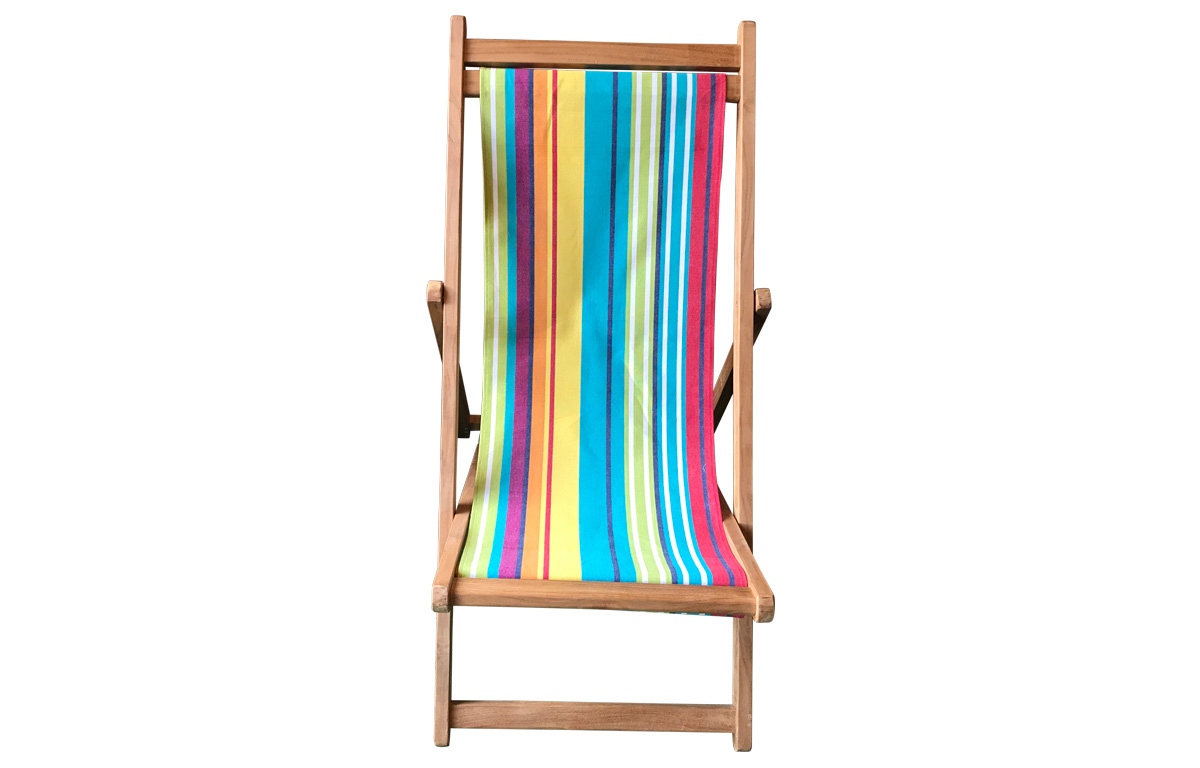 Premium Teak Deck Chairs turquoise, green, red stripes 