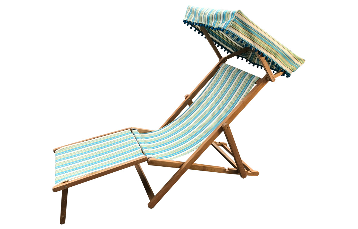 Turquoise, Green, White Stripe Canopied Edwardian Deckchair with Footstool