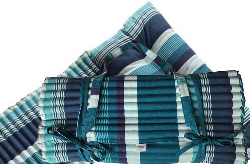 Teal, Aquamarine, French Navy Striped Beach Mats | Roll Up Beach Mattress with Pillow 