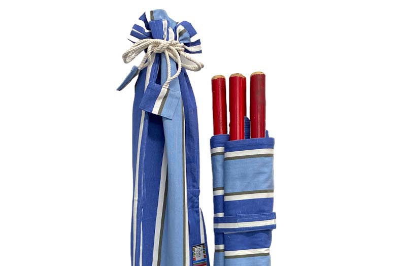Pale Blue, Royal Blue, Grey Stripe 5 Pole Beach Windbreaks with Carry Bag