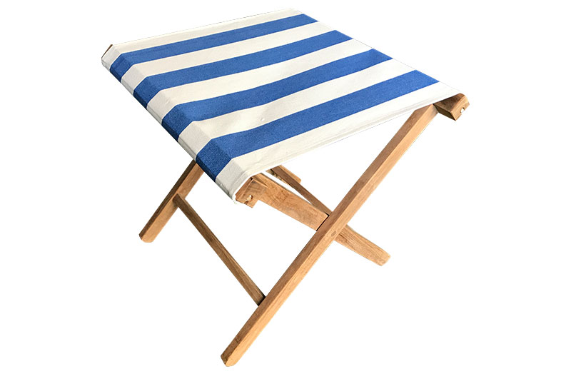 Portable Folding Stool with Blue & White Striped Seat  