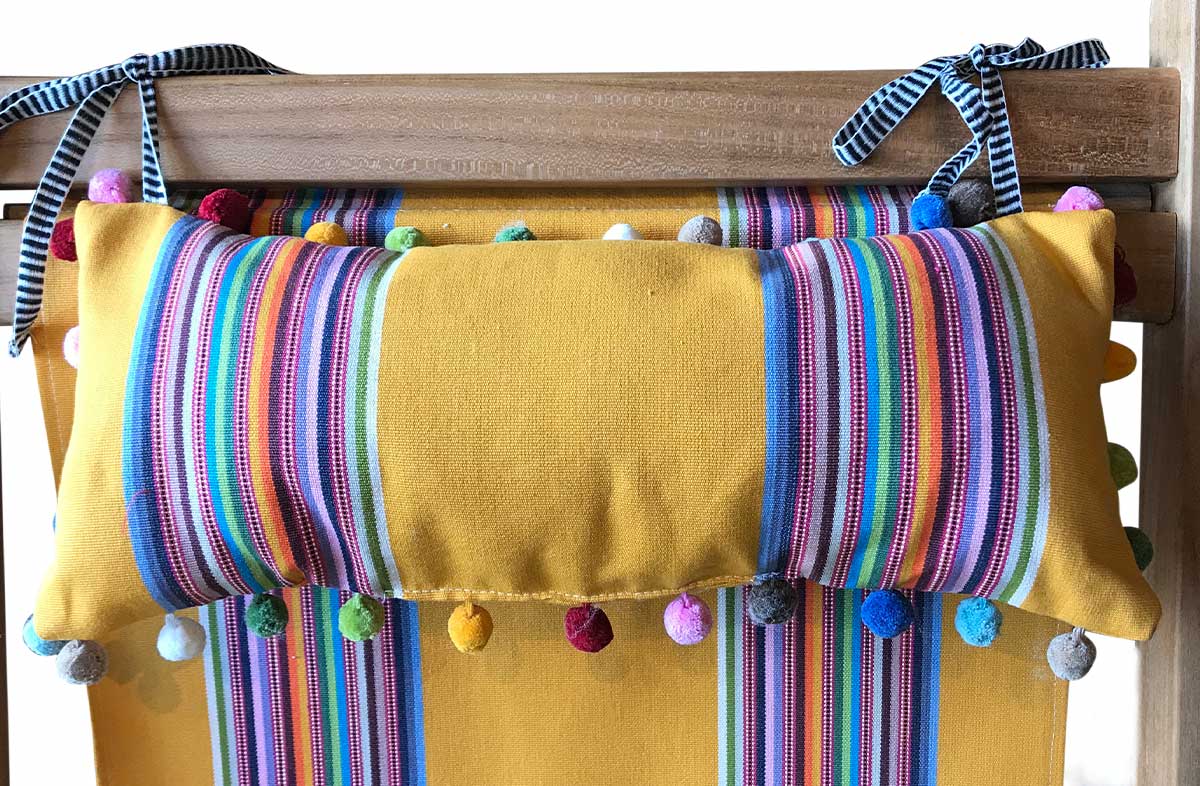 Deckchair Headrest Cushions | Tie on Pompom Headrest Pillows Pillows yellow, rainbow