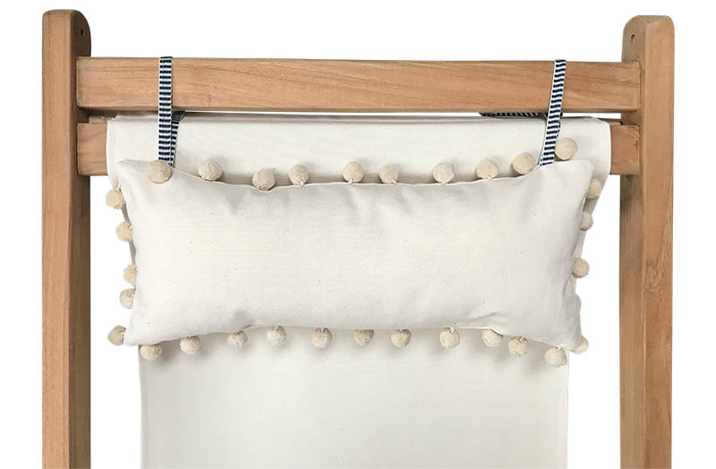 Cream Deckchair Headrest Cushions | Cream Tie on Pompom Headrest Pillow cream 