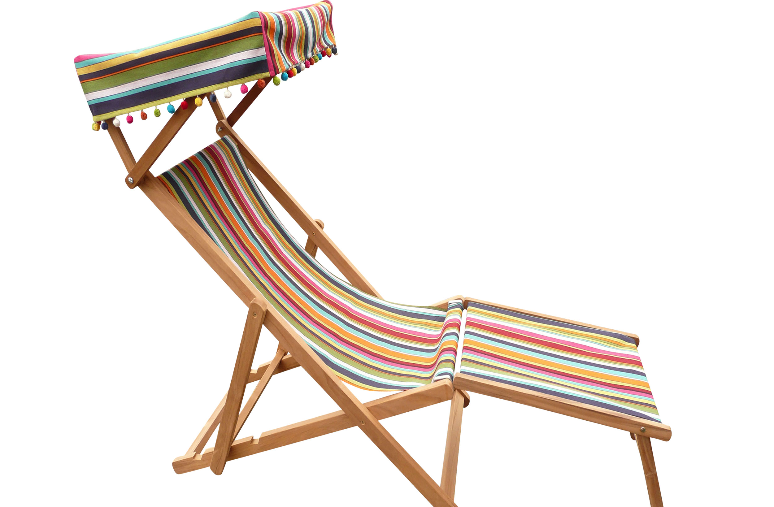 Rainbow Stripe Edwardian Deckchair with Canopy and Footstool