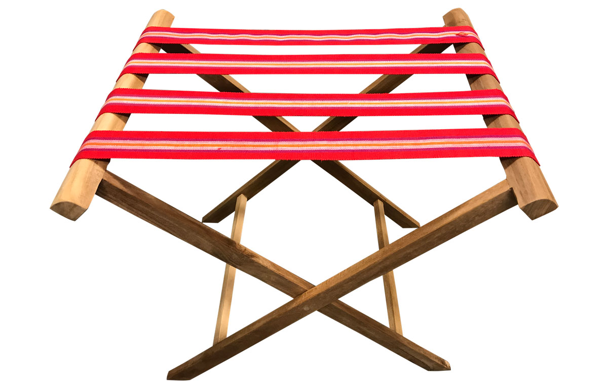  Folding Luggage Rack with Red Striped Webbing Straps