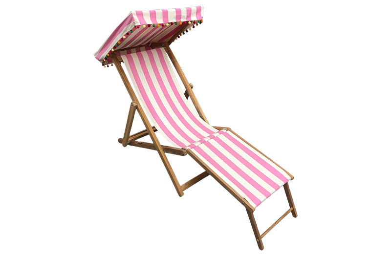 Pink and White Edwardian Deckchairs with Canopy and Footstool   