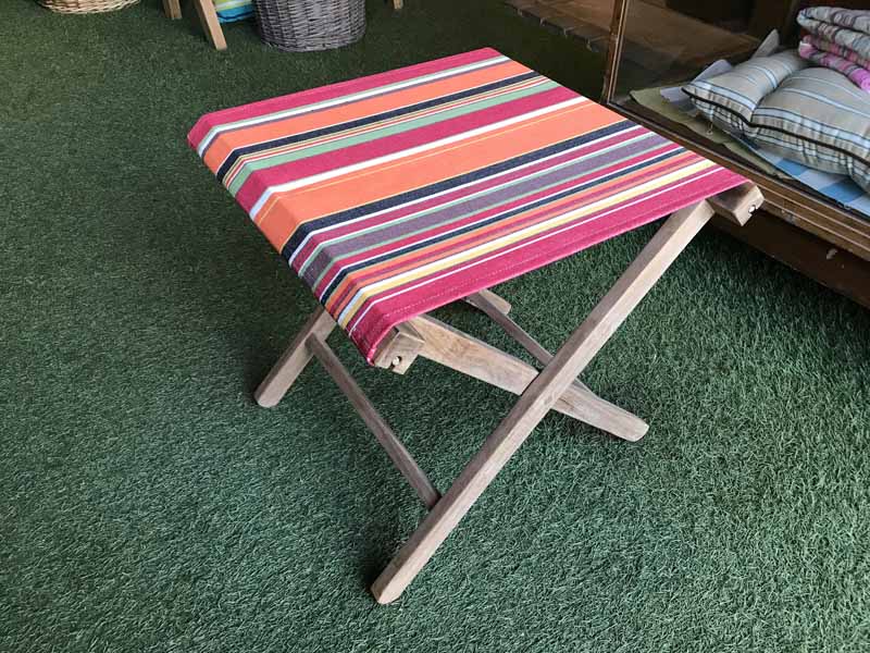 Orange stripe folding wooden stool