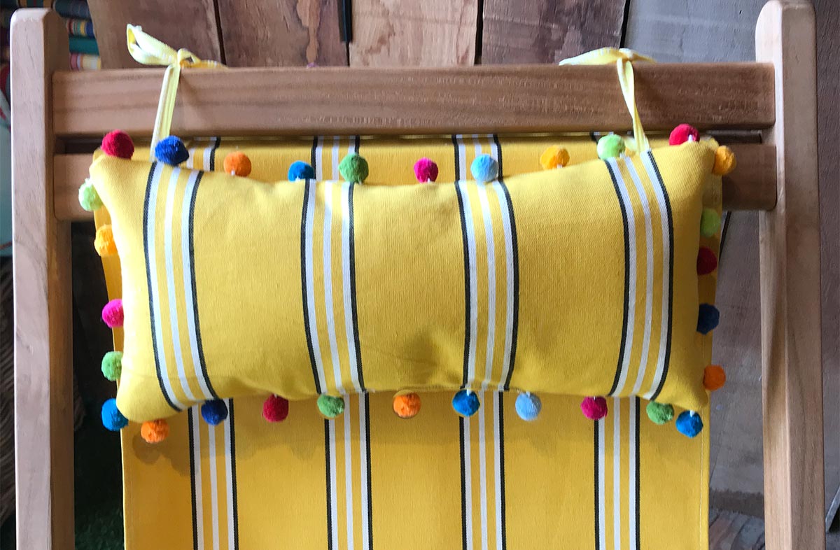 Handball Yellow Deckchair Headrest Cushions | Tie on Pompom Headrest Pillow yellow, white, black