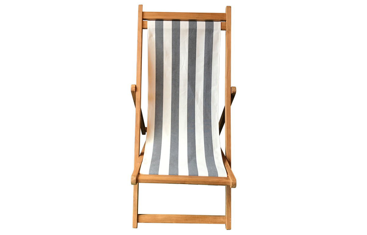 Charcoal Grey and White Stripe Premium Deck Chair