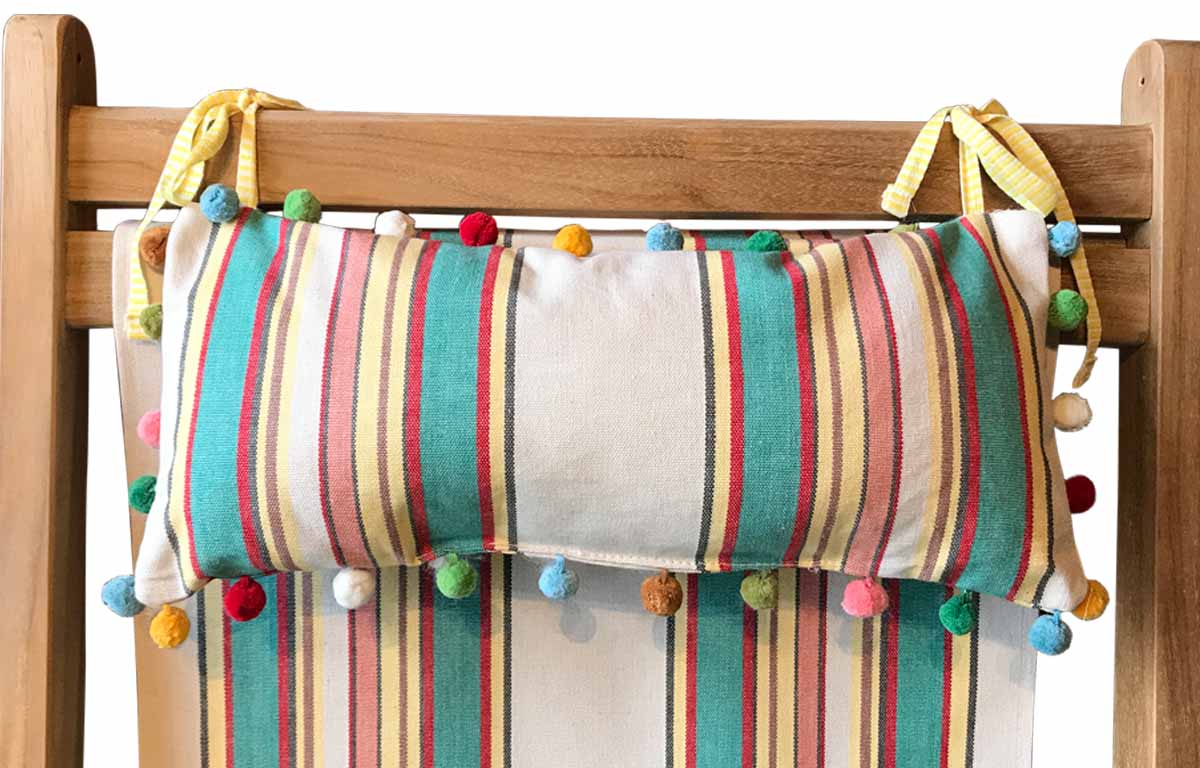 Lido Deckchair Headrest Cushions | Tie on Pompom Headrest Pillow beige, jade green, red 