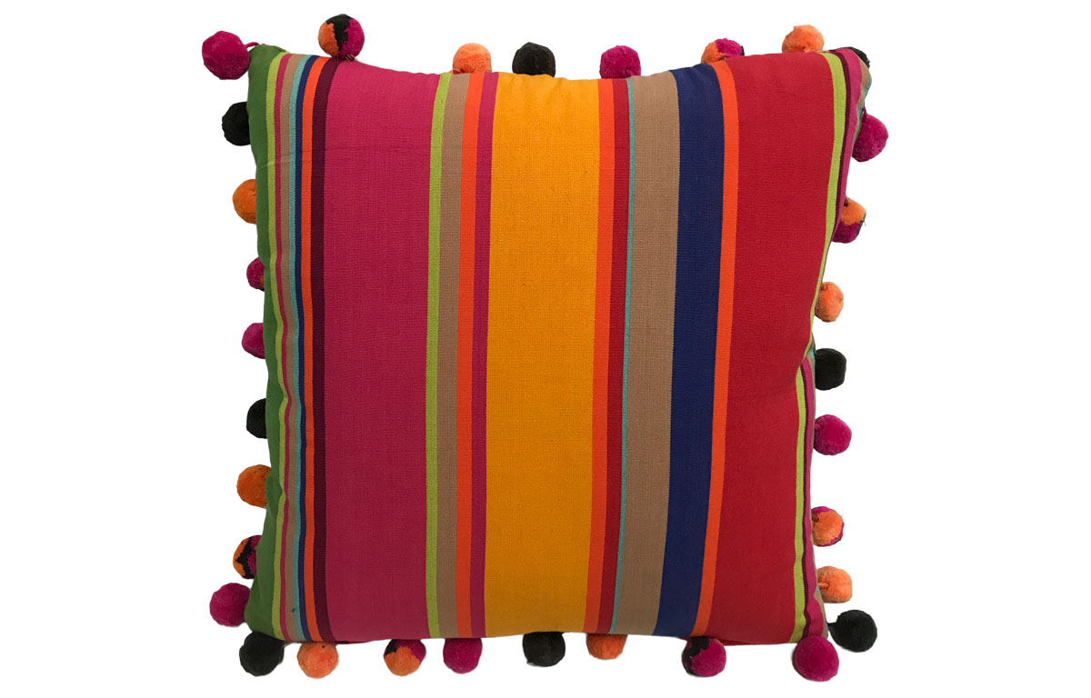 Pink, Green and Gold Striped Pompom Cushions