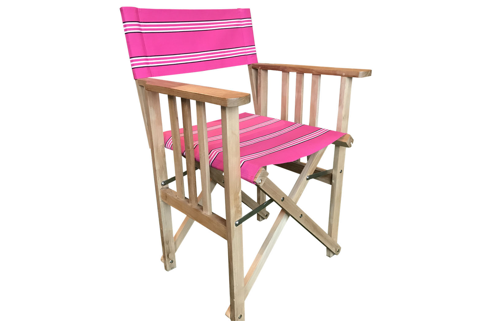 Pink Stripe Teak Directors Chair - Racquets Stripe 