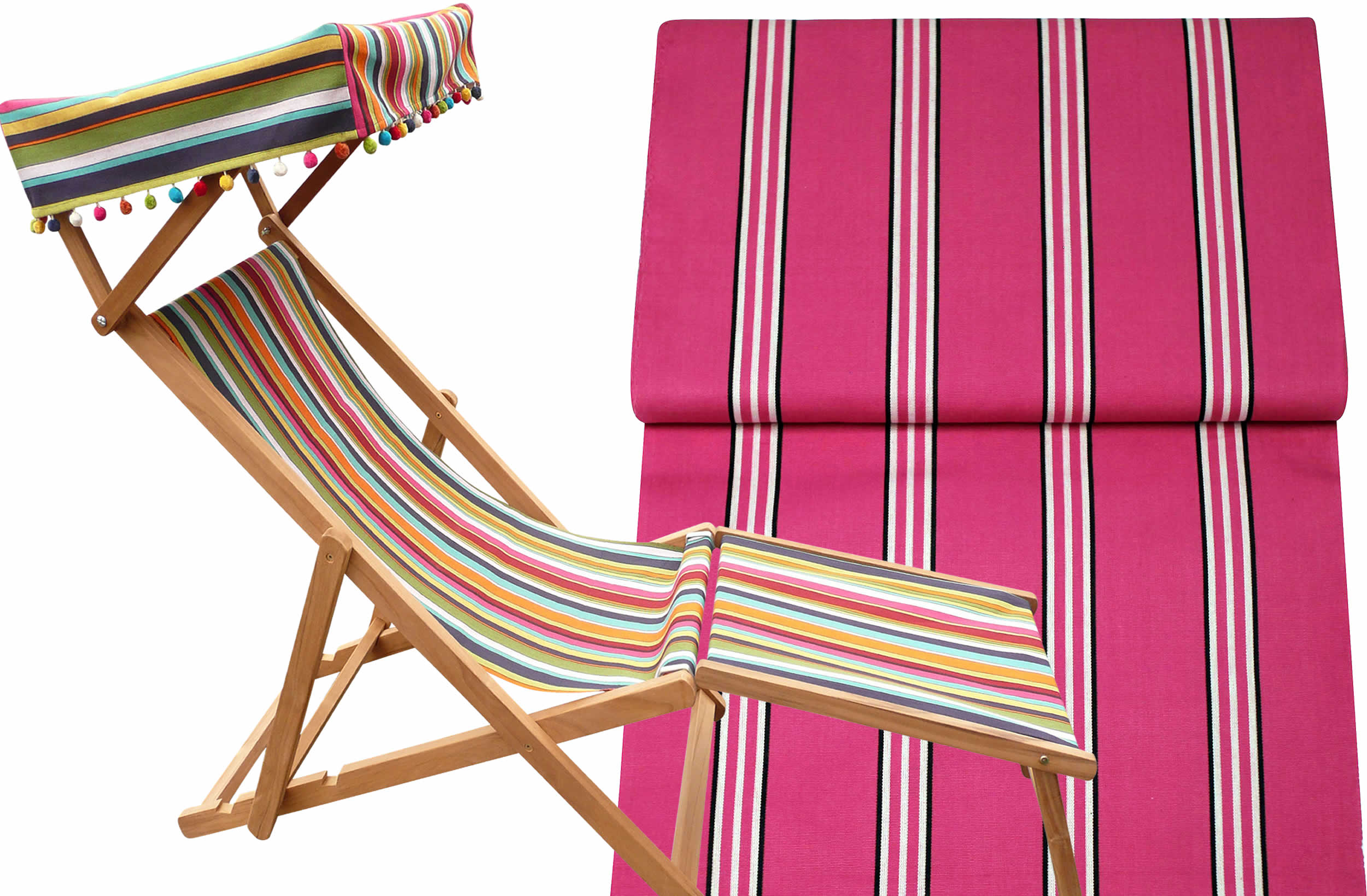 Racquets Bright Pink Edwardian Deckchairs with Canopy and Footstool