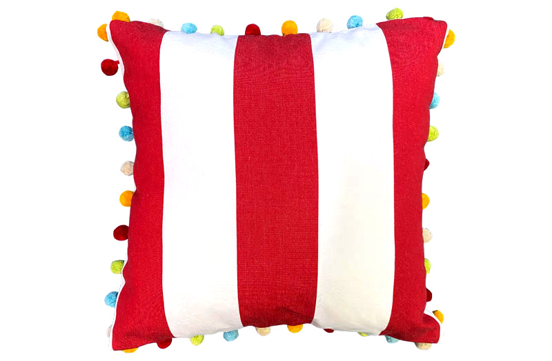 Red White Stripe Pompom Cushions