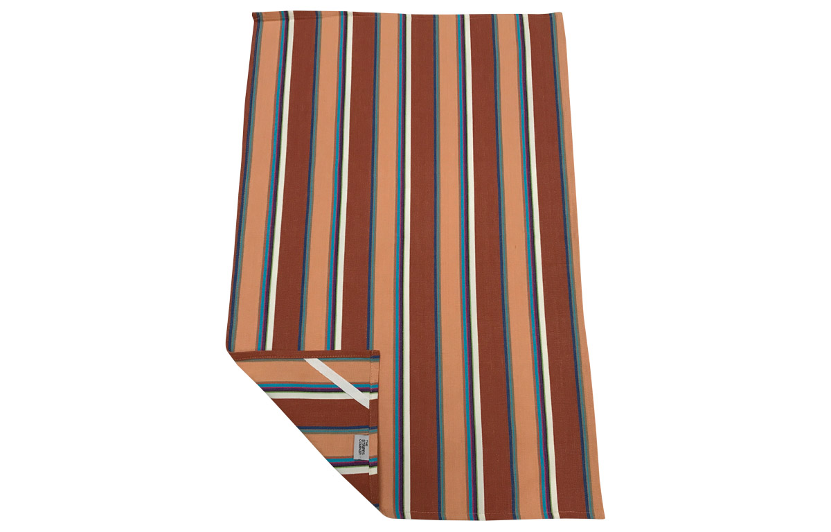 Chestnut Brown, Peach, White ,Turquoise Stripe Tea Towels 