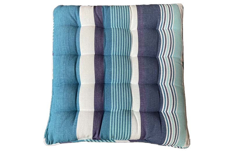 Teal, Aquamarine, French Navy Stripe Seat Pads with Piping