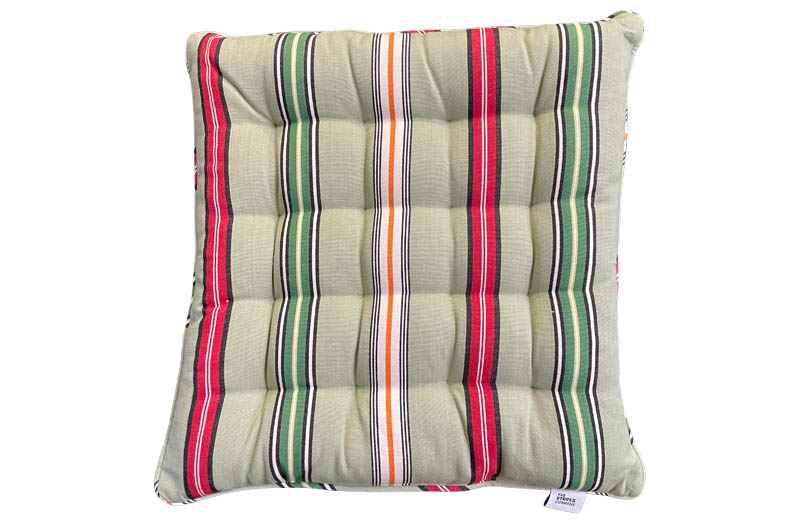 Pale Green, Green, Red Striped Seat Pads with Piping