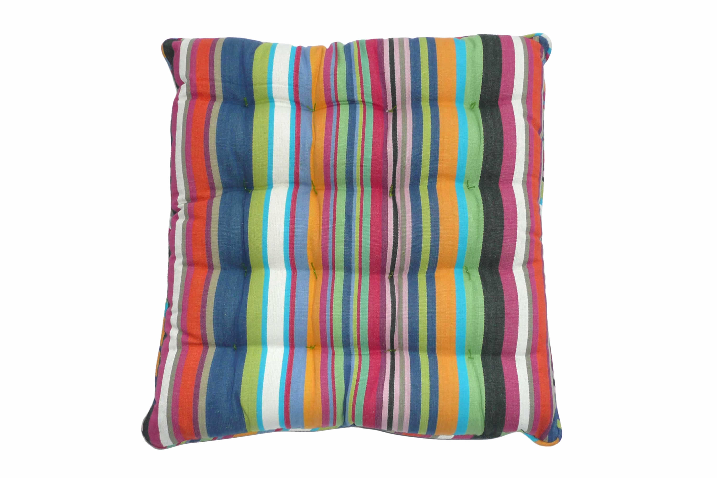 Multi-coloured Striped Seat Pads with Piping