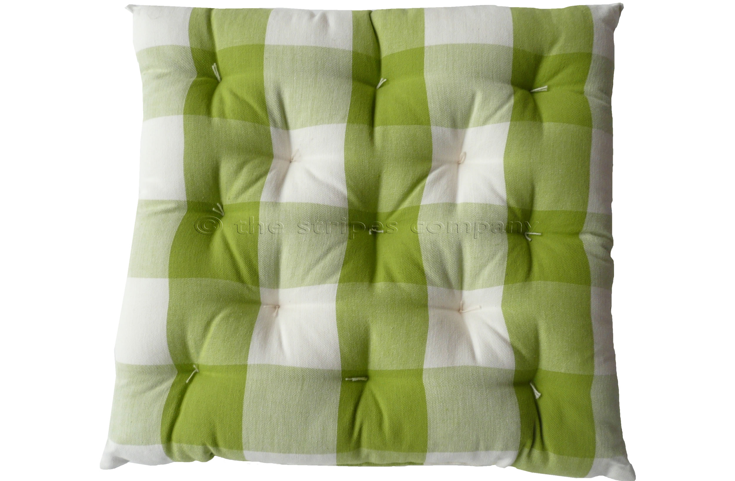 Gingham Seat Pads | Green and White Large Check Chair Cushions | Vichy Check Seat Pads