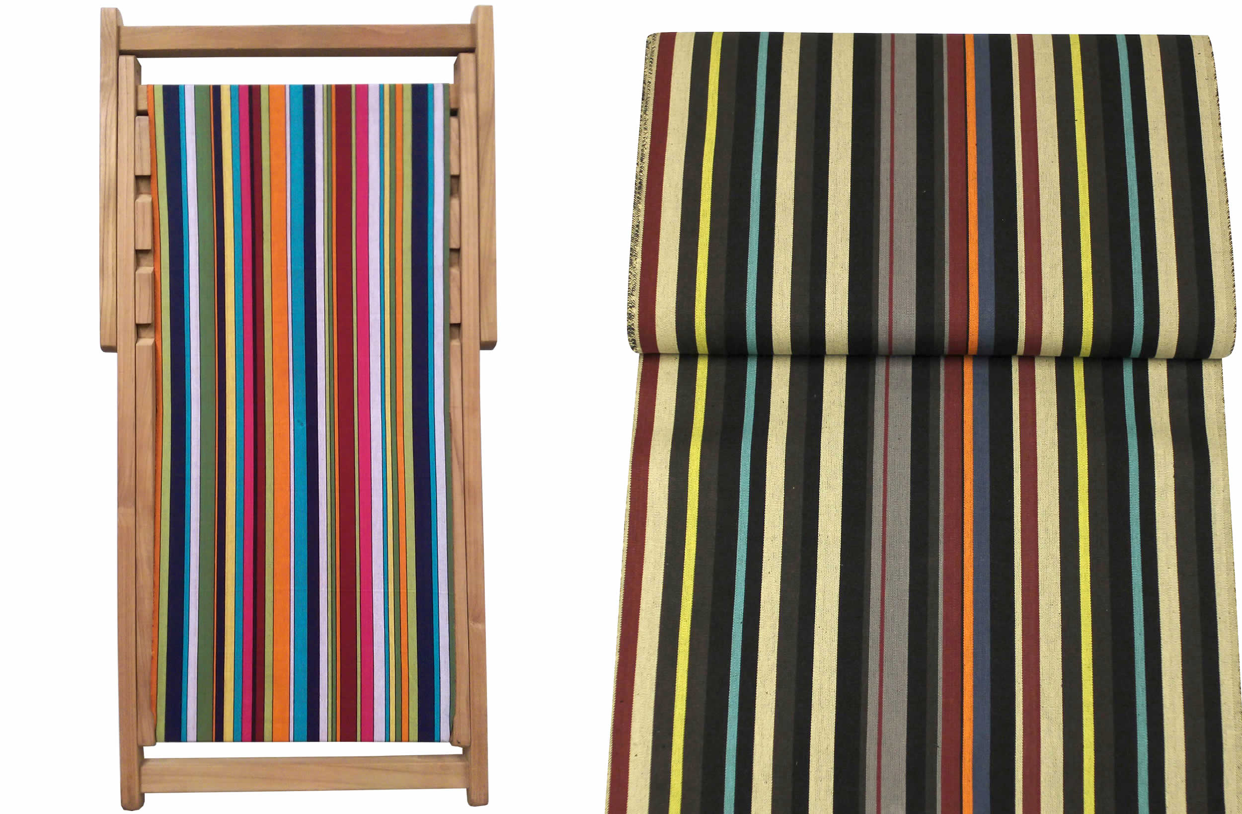 Teak Deck Chairs black, beige, brown stripes  