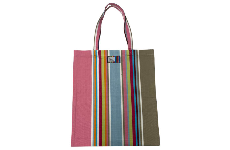 Pink, Beige Grey, Pale Blue Bold Stripe Tote Bags