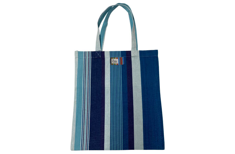 Teal, Aquamarine, French Navy Stripe Tote Bags