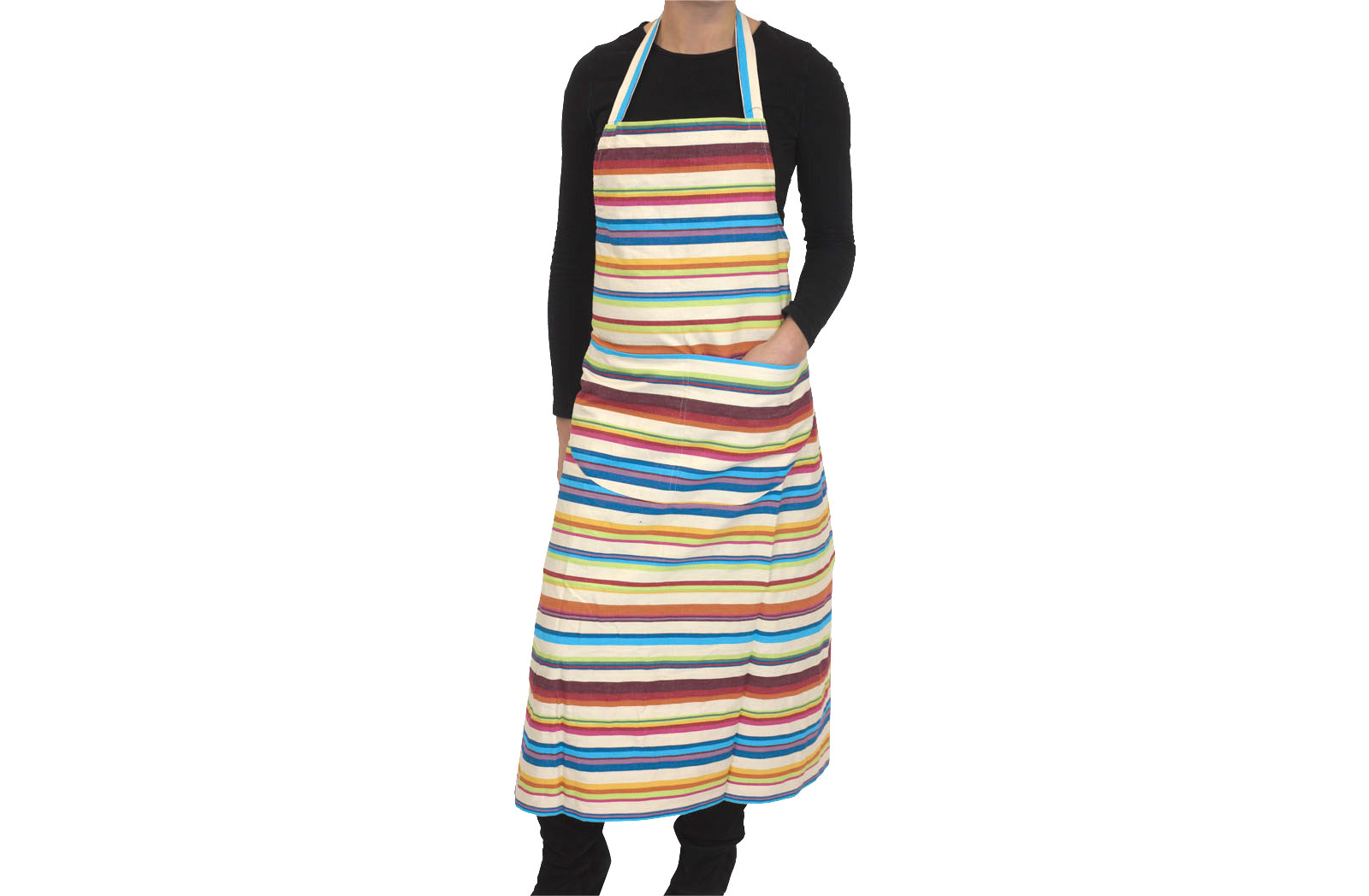 Cream Striped Aprons - cream, brown, terracotta, green, turquoise, blue, purple, pink, yellow stripes