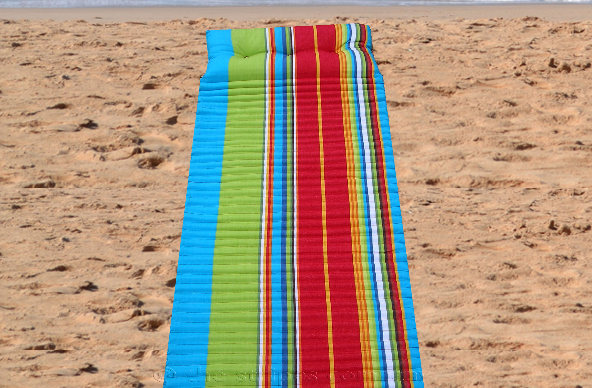 Striped Beach Mats | Roll Up Beach Mat | Beach Mattress with Pillow, Lime Green, Turquoise  Red  Stripes