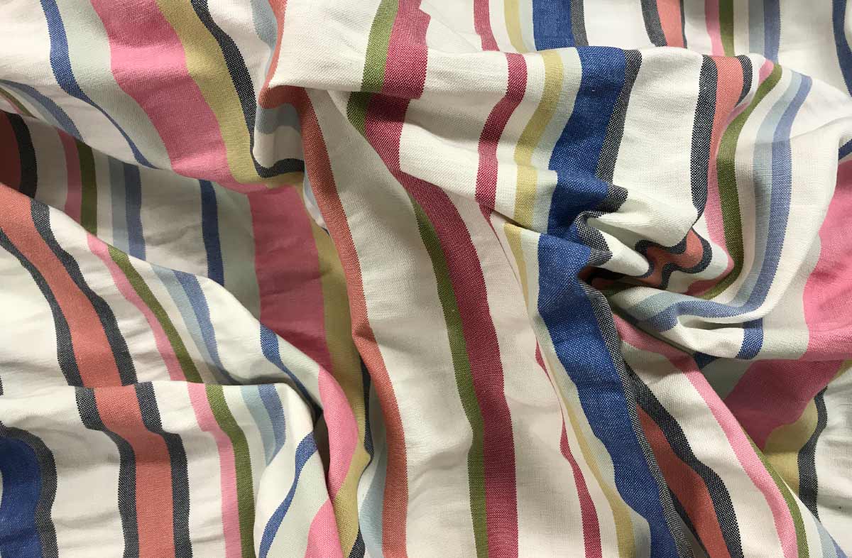 Striped Seersucker Fabrics | Ivory, Pink and Blue Stripe Seersucker
