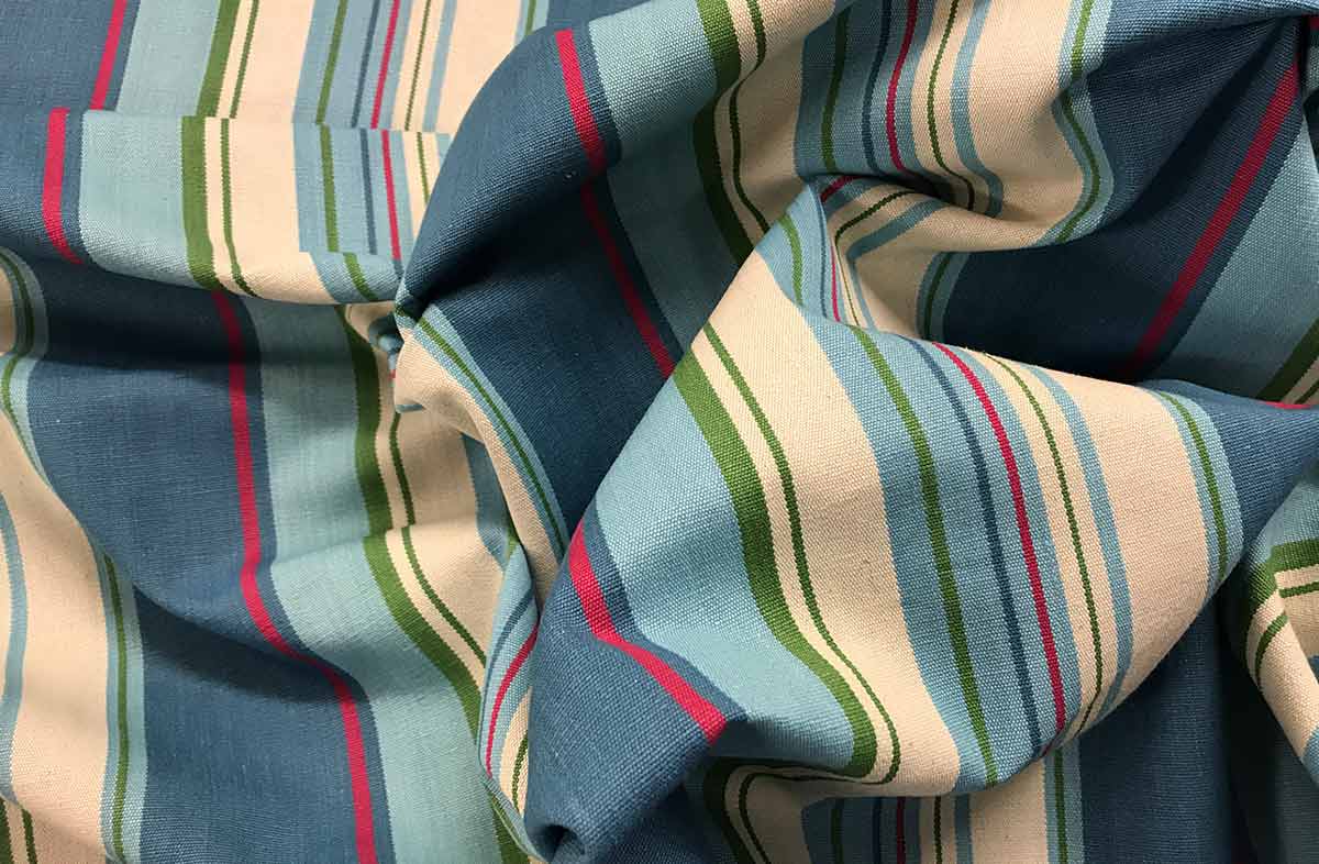 Petrol Blue Striped Fabrics | Stripe Cotton Curtain Fabrics 