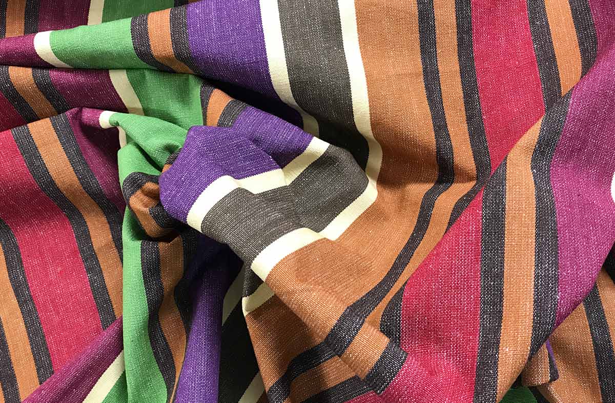Earthy Colours Striped Fabric - Green, Brown, Caramel, Damson, Purple Stripe Fabric