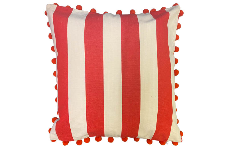Red, White Stripe Pompom Cushions