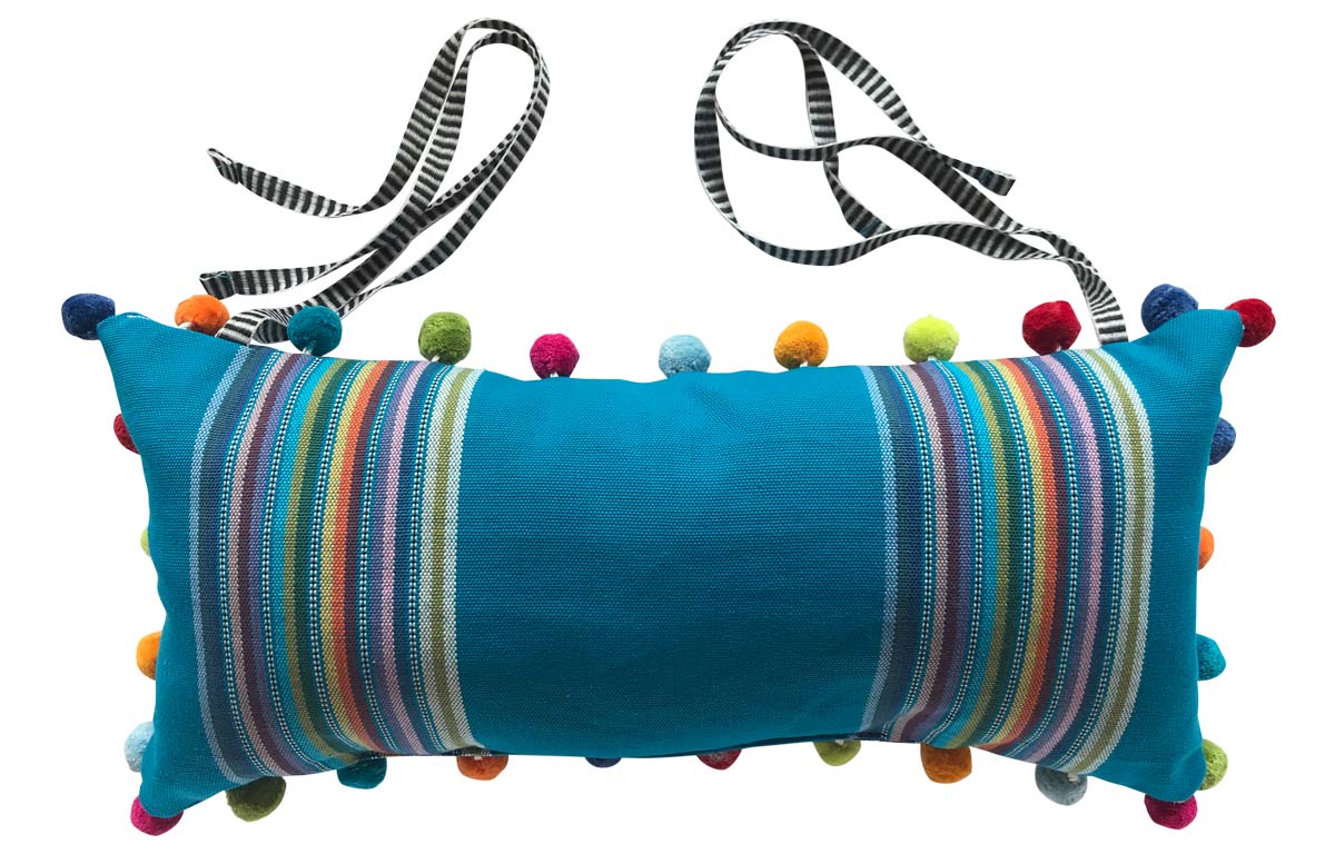 Dark Turquoise Stripe Deckchair Headrest Cushions | Tie on Pompom Headrest Pillow