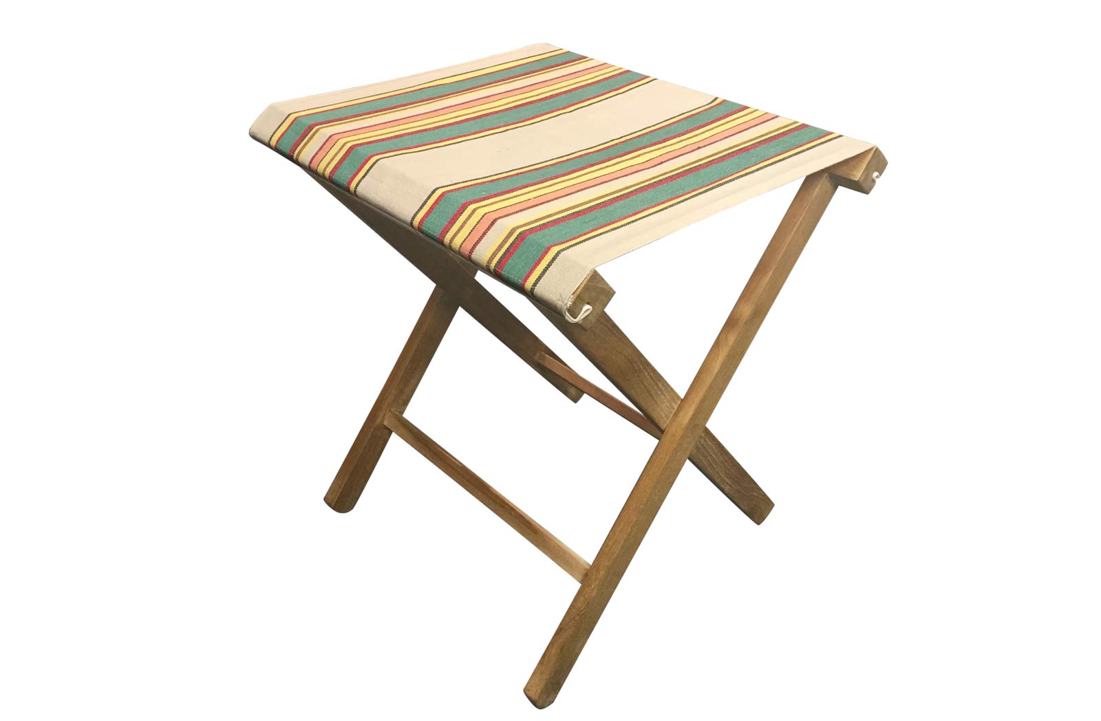 Portable Folding Stool with vintage look striped seat