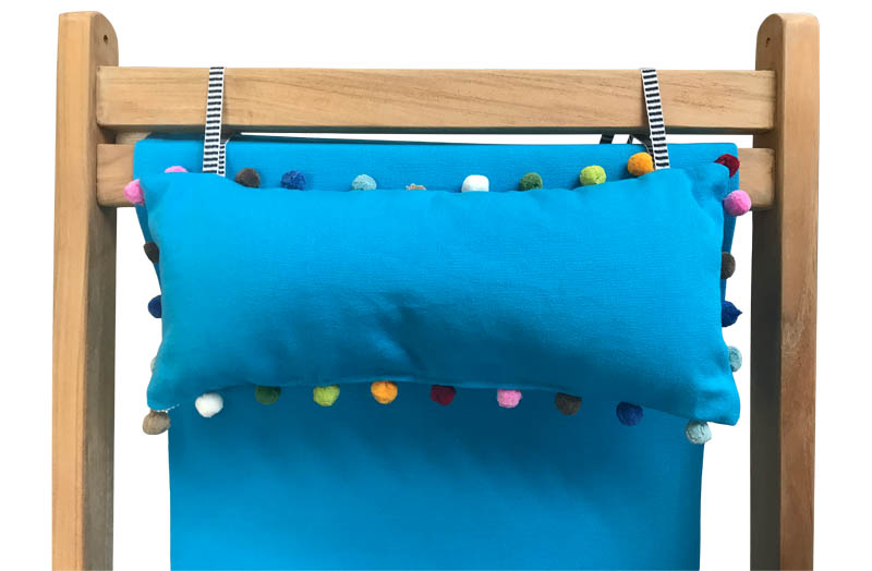 Turquoise Deckchair Headrest Cushions | Tie on Pompom Headrest Pillow
