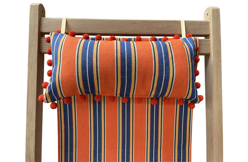 Rust, Blue, Yellow Deckchair Headrest Cushions | Tie on Pompom Headrest Pillow