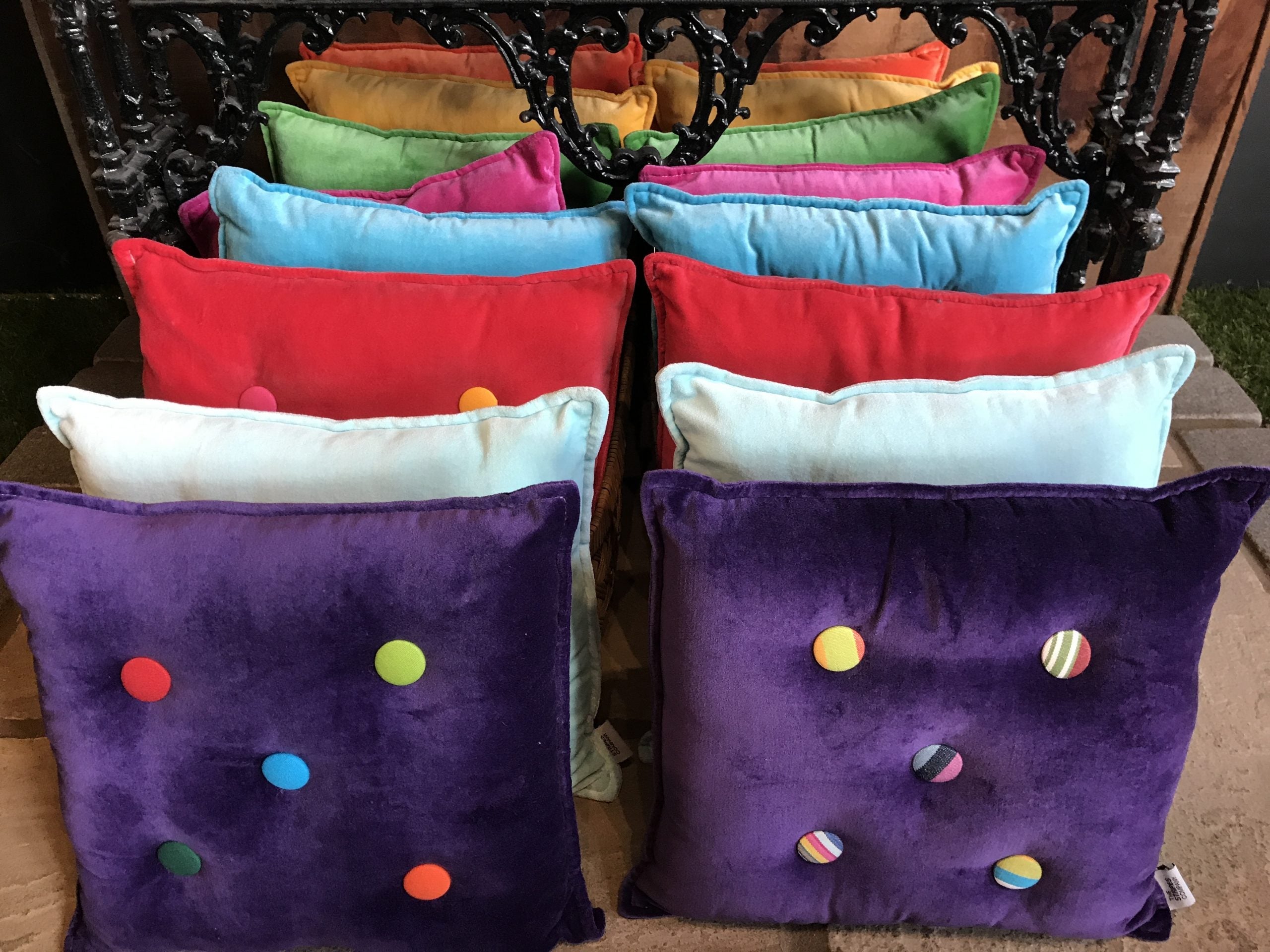 Velvet Cushions with Striped Accents