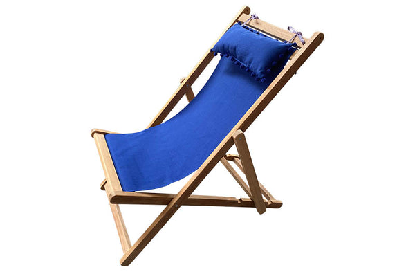 blue deckchair with headrest