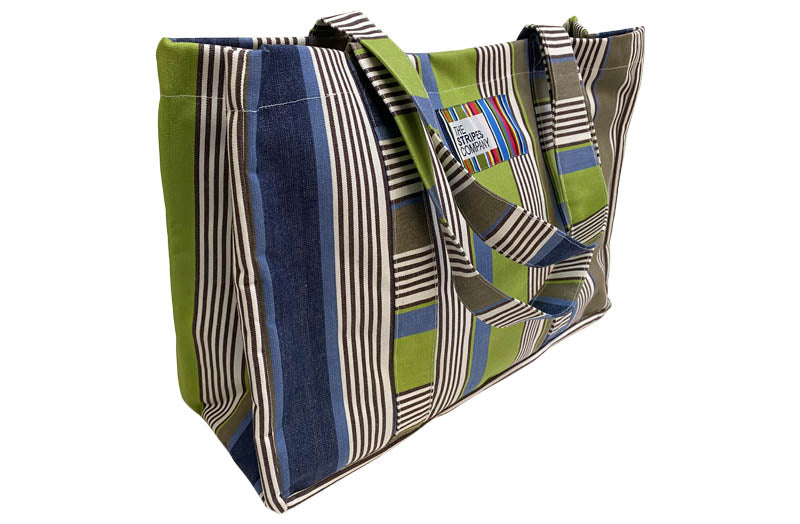 blue stripe beach bag