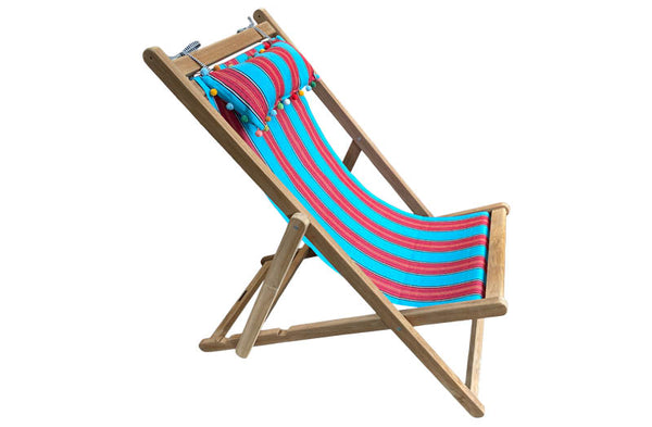 headrest on deckchair turquoise red stripes