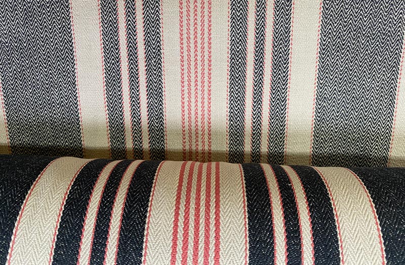 Striped  ticking black, salmon and cream