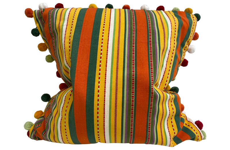 pompom cushion orange yellow stripe
