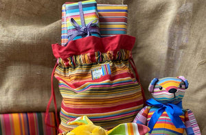 drawstring toy sack red stripe