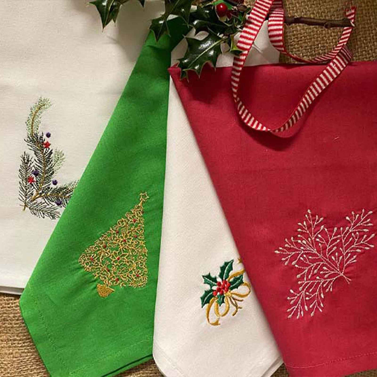 Christmas themed embroidered napkins