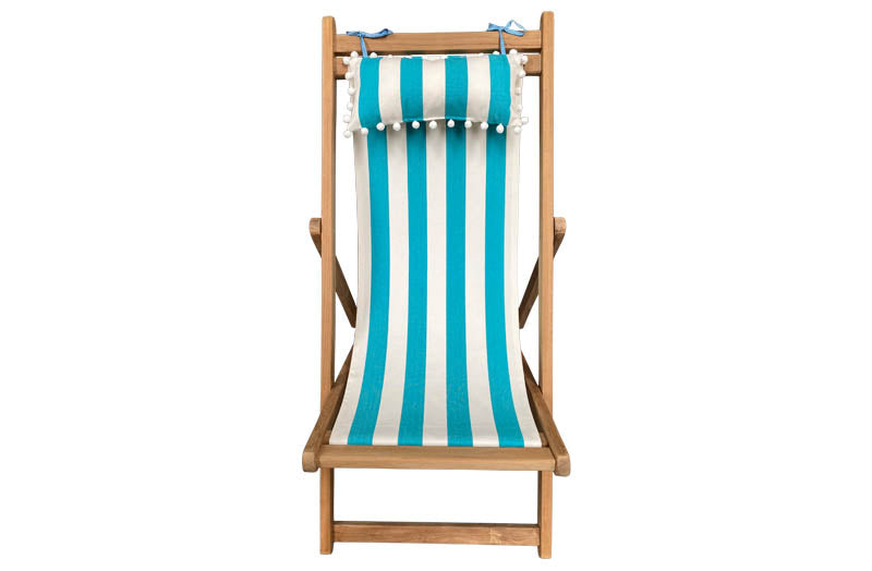 headrest on deckchair turquoise white stripes