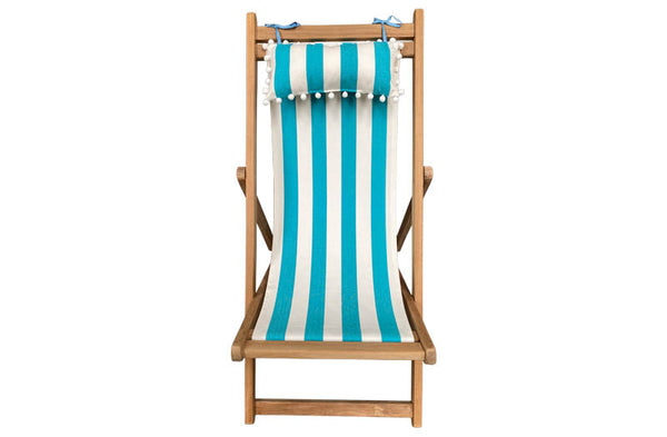 headrest on deckchair turquoise white stripes